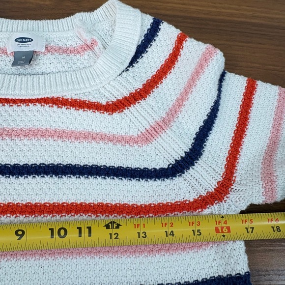 Old Navy Womens Multi Color Stripe Textured Cotton Blend Crewneck Sweater Medium - Picture 9 of 12